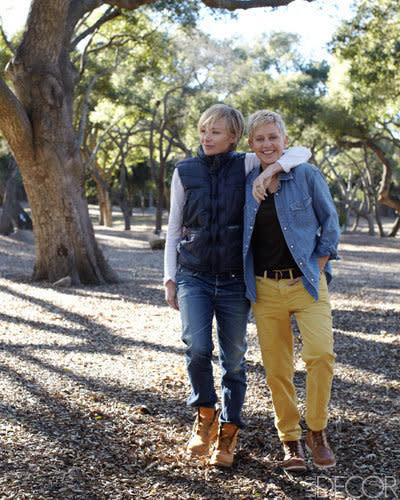 These two are enjoying a day out in their California ranch. Head over to <a href="http://www.huffingtonpost.com/2013/04/10/ellen-degeneres-portia-de-rossi-home_n_3052181.html?utm_hp_ref=celebrity-homes" target="_blank">our story</a> to see even more photos of the couple.