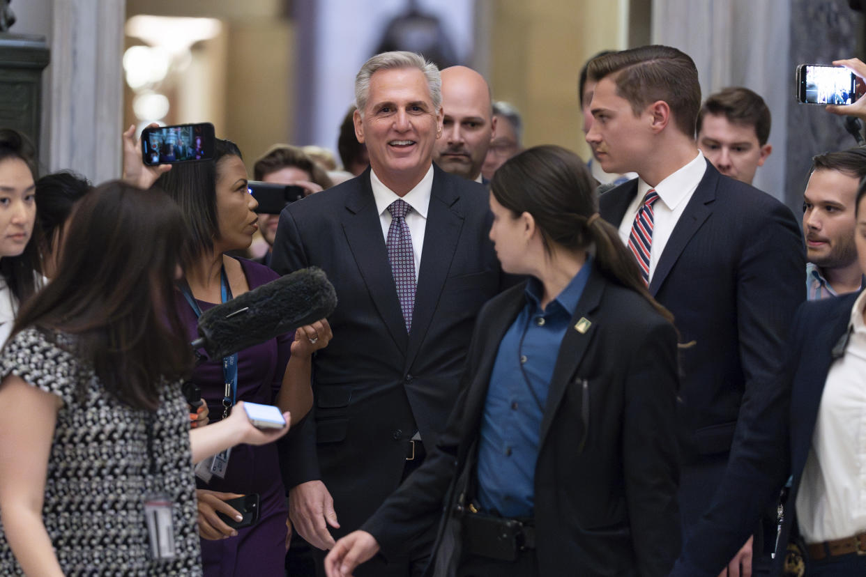 Speaker of the House Kevin McCarthy, R-Calif., walks to the House chamber at the Capitol in Washington, Wednesday, May 31, 2023. as the House moves toward passage of the debt limit bill. (AP Photo/Jose Luis Magana)