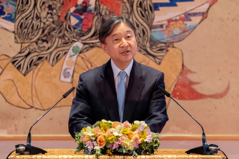 Japanese Emperor Naruhito speaks during a news conference at the Imperial Palace