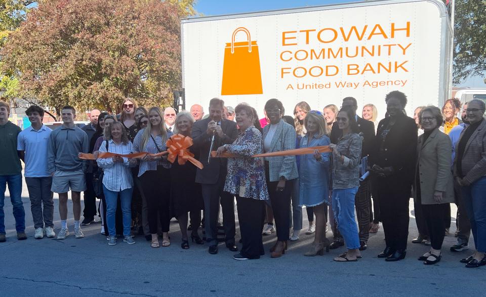 The Etowah Community Food Bank held a ribbon-cutting for its new truck outside Gadsden City Hall on Nov. 7, 2023. The truck will be used by the food bank's agency and church partners to transport food from Birmingham to Etowah County.