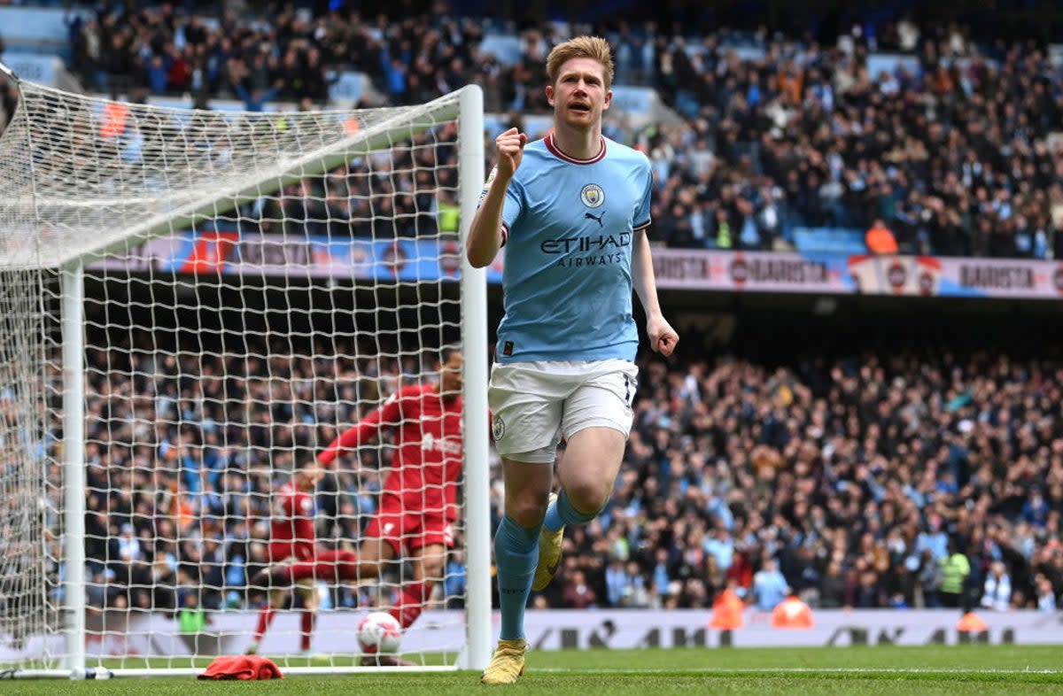 Kevin De Bruyne hit the Manchester club’s second (Getty)