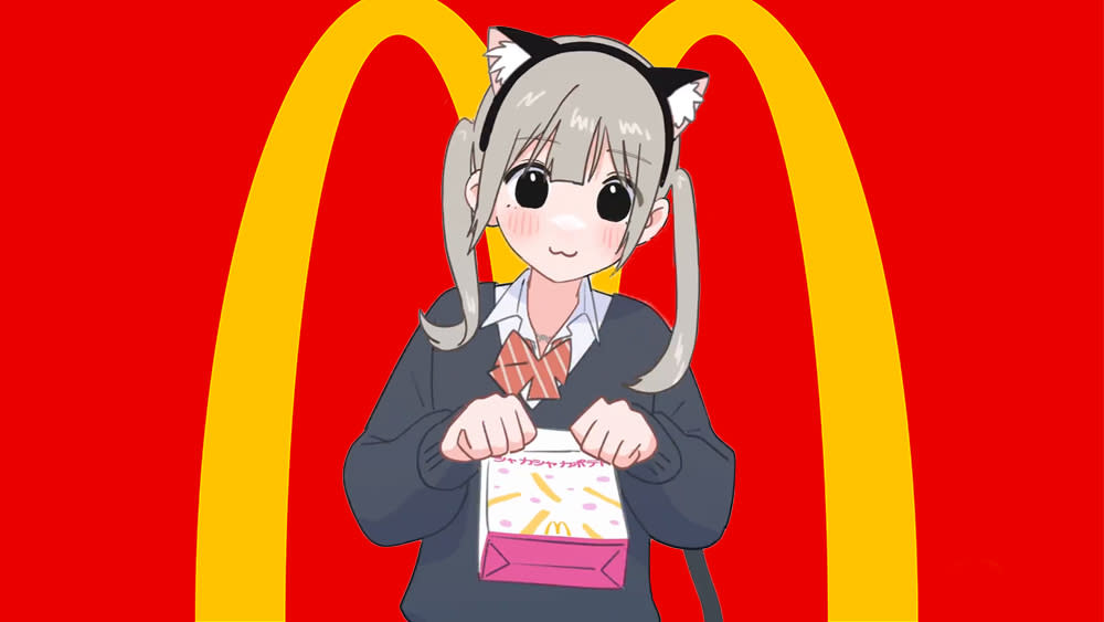  An image from a McDonald's anime advert in front of the McDonald's logo. 