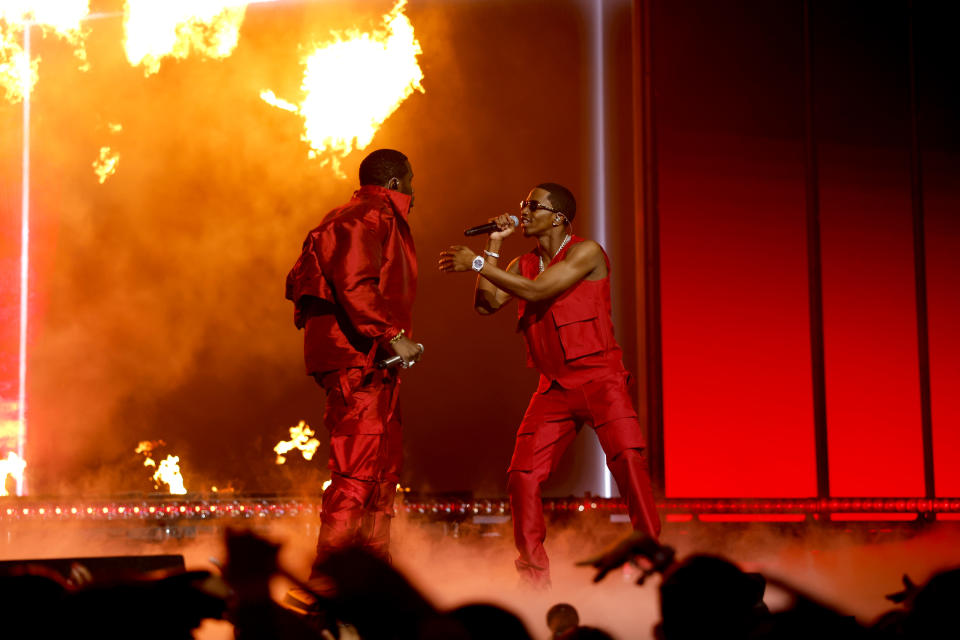NEWARK, NEW JERSEY - SEPTEMBER 12: King Combs and Diddy perform onstage during the 2023 MTV Video Music Awards at Prudential Center on September 12, 2023 in Newark, New Jersey. (Photo by Jason Kempin/Getty Images for MTV)
