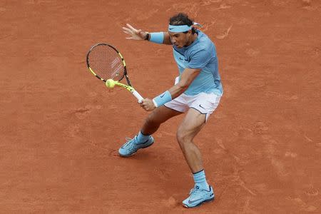 Tennis - French Open - Roland Garros - Rafael Nadal of Spain vs Sam Groth of Australia - Paris, France - 24/05/16. Rafael Nadal in action. REUTERS/Gonzalo Fuentes