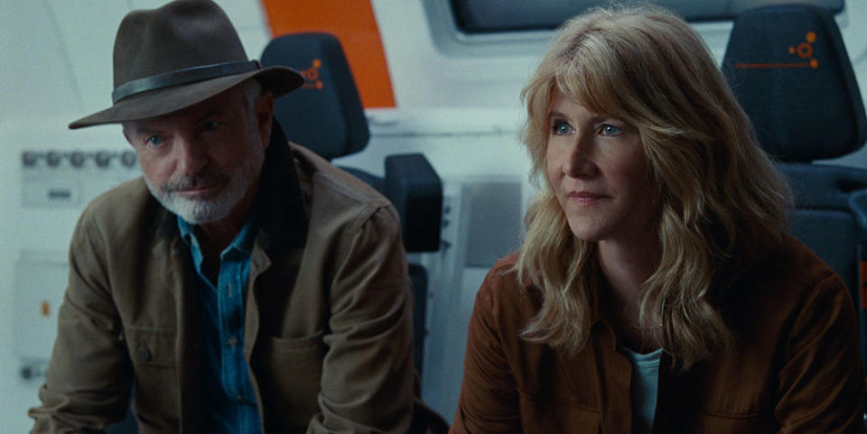 Dr. Alan Grant (Sam Neill) and Dr. Ellie Sattler (Laura Dern) in Jurassic World Dominion. - Credit: Courtesy of Universal Pictures and Amblin Entertainment