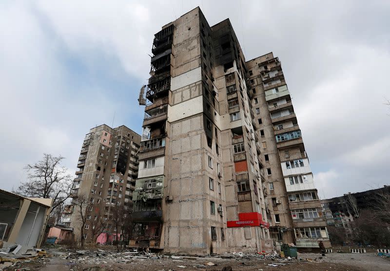 FILE PHOTO: A view shows damaged residential buildings in the besieged city of Mariupol