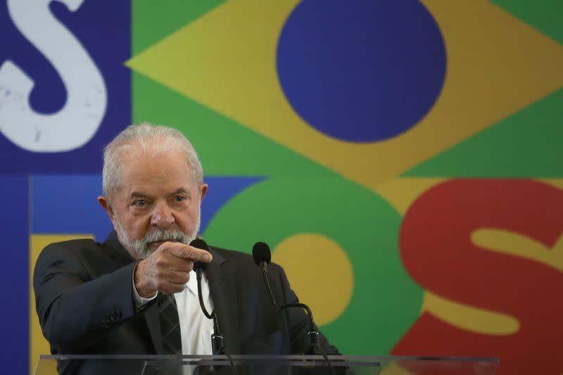 Former Brazil's President Lula speaks in Sao Paulo