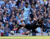 <p>Gael Clichy brings the ball away for City</p>