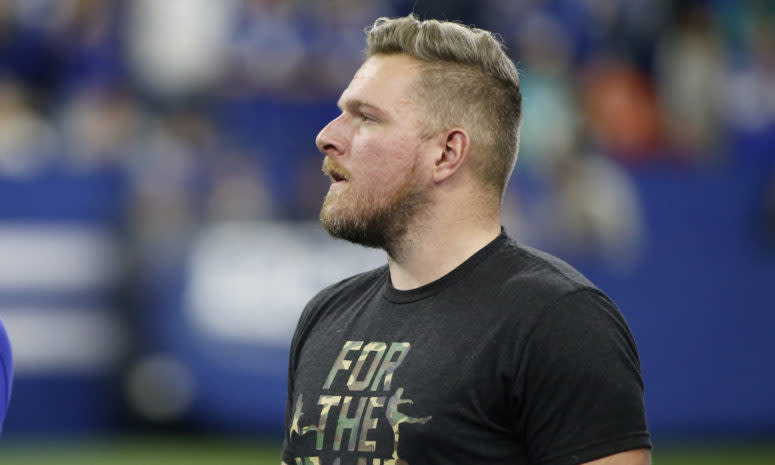 Former Colts punter Pat McAfee looks on during the team&#39;s Ring of Honor ceremony.