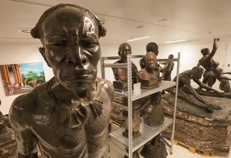 Statues are seen in Belgium's Africa Museum before its reopening to the public on December 9, 2018, after five years of renovations to modernise the museum from pro-colonial propaganda exhibits to one that condemns colonisation, in Tervuren, Belgium December 6, 2018. Picture taken December 6, 2018. REUTERS/Yves Herman