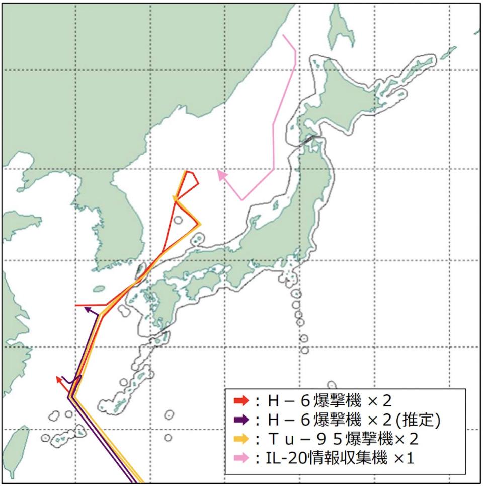 Russia China bomber flights Korea Japan map