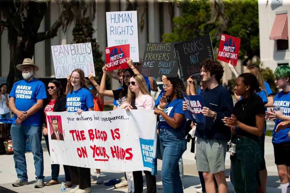 Dozens gathered outside the Florida Capitol during the 2023 session of the Florida Legislature for the March for Our Lives Rally as the crowd demanded stricter gun control laws.