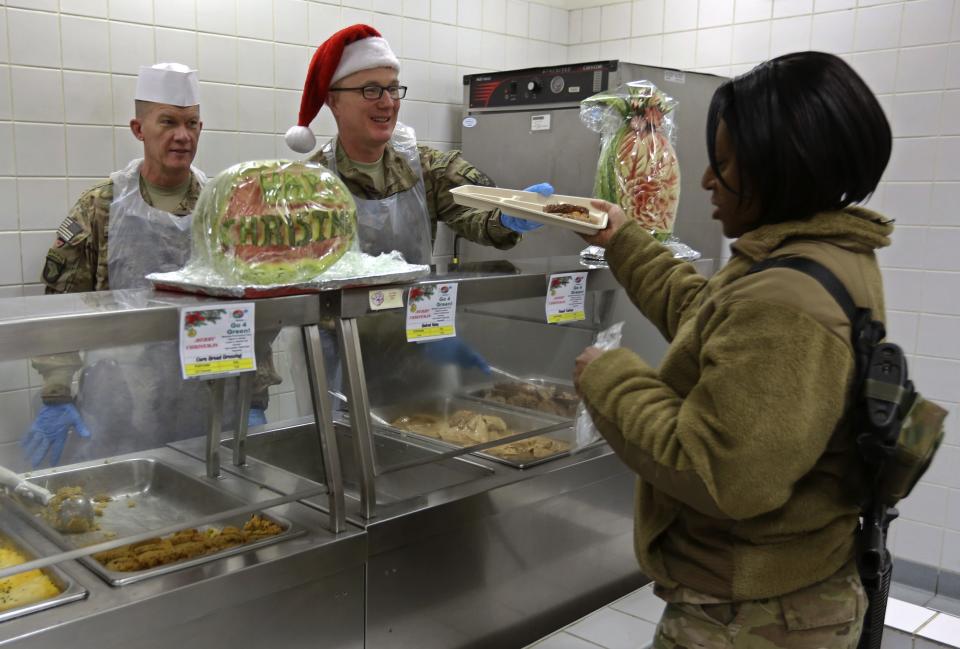 U.S. troops from Nato-led International Security Assistance Force have lunch during Christmas celebrations in Kabul