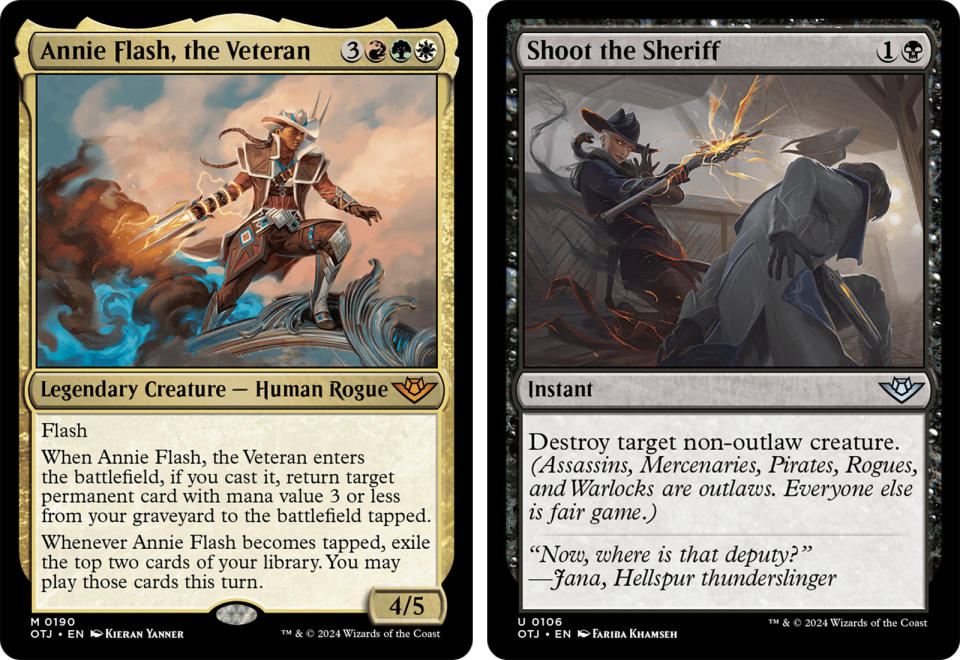 Annie Flash is an outlaw, and Shoot the Sheriff can't destroy her (Image: Wizards of the Coast)