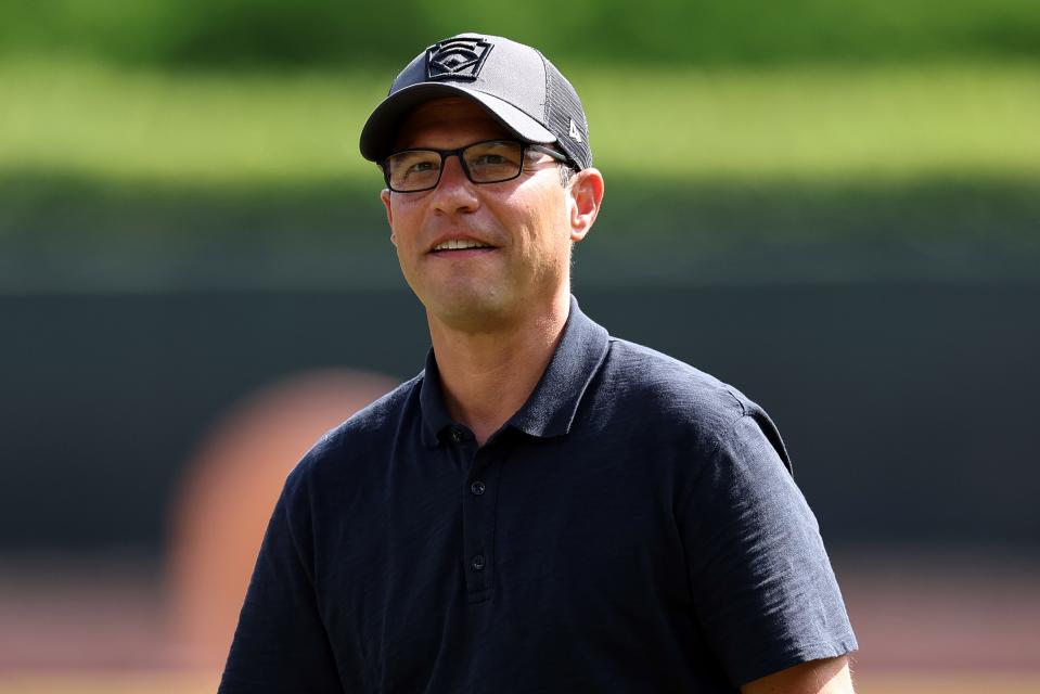 Gov. Josh Shapiro of Pennsylvania looks on during the Little League World Series Championship game on August 27, 2023 in South Williamsport, Pennsylvania.