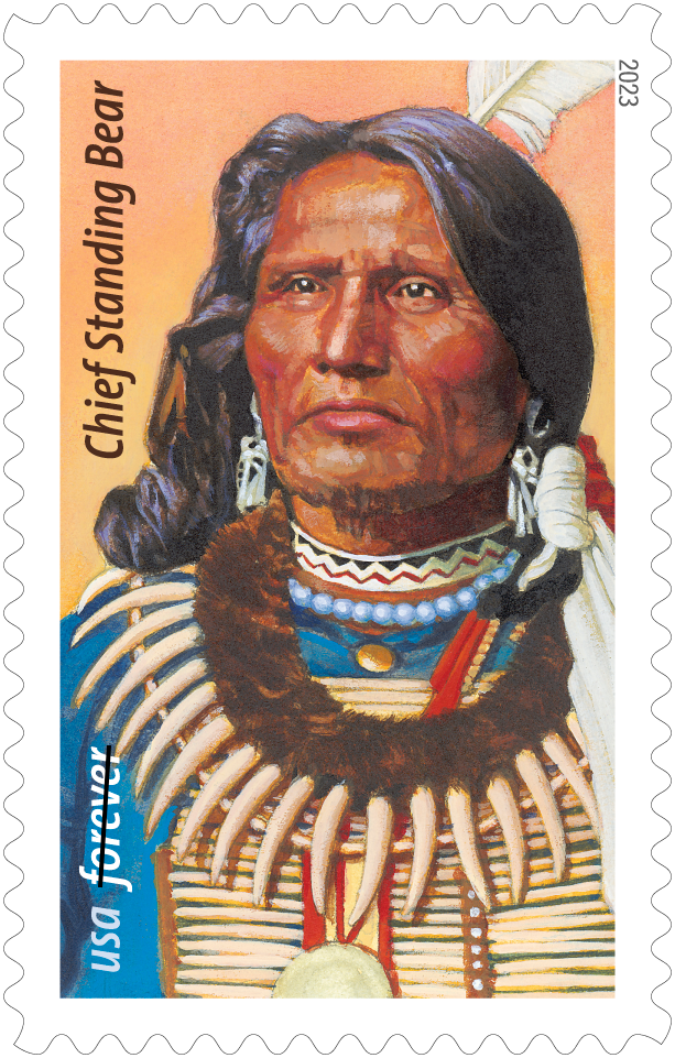 U.S. Postal Service's 2023 forever stamp design honoring Chief Standing Bear.