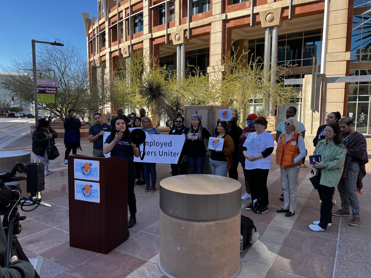 Carla Naranjo, an organizer with Unemployed Workers United, said on Feb. 1, 2023, that Phoenix residents would keep returning to City Hall until the City Council implemented protections for renters facing source-of-income discrimination.