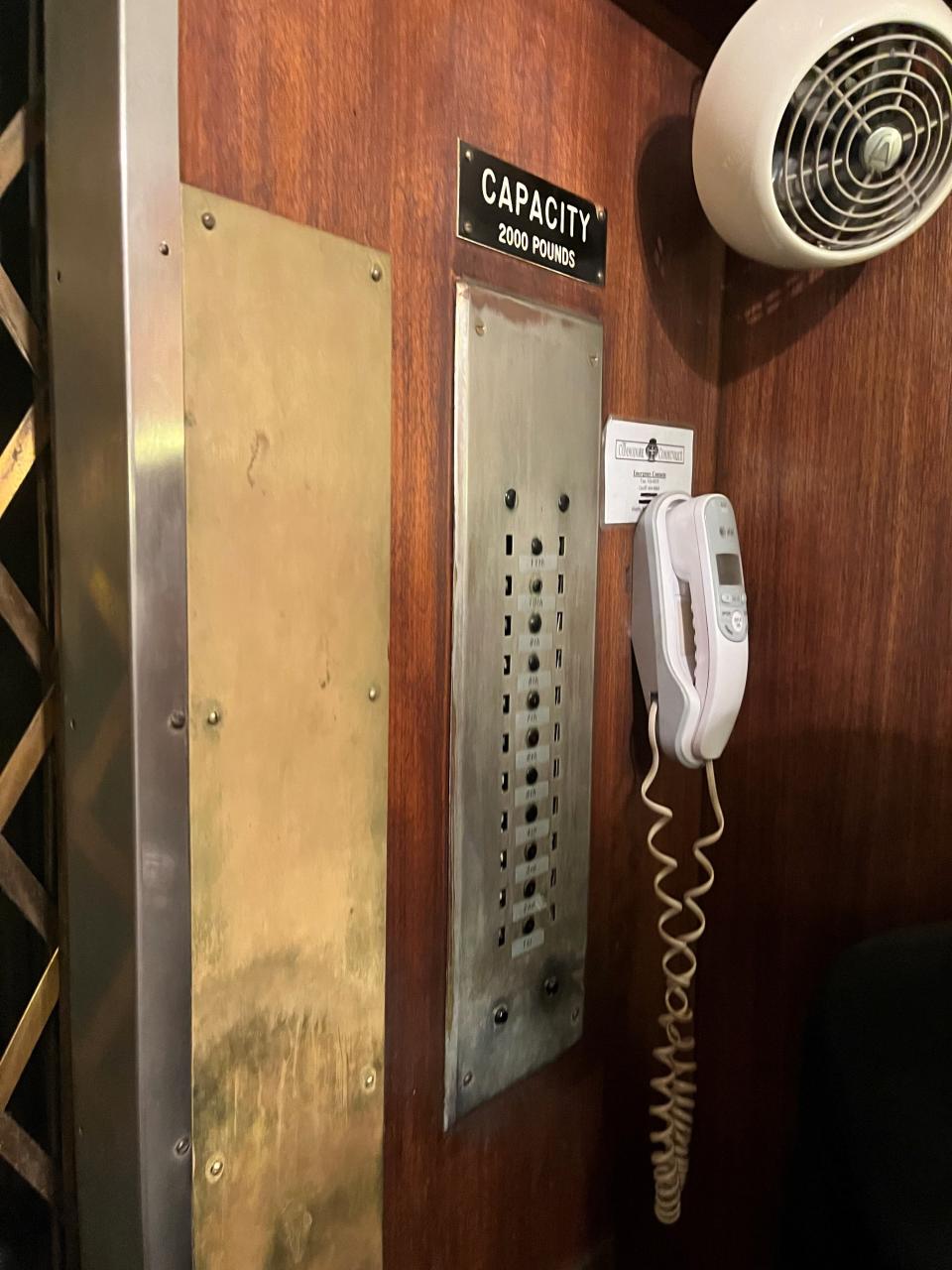 The control panel that tells the Commodore's elevator operator what floor to steer the 95-year-old elevator.