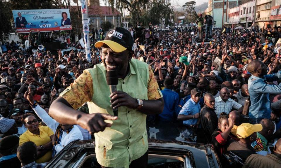 William Ruto speaks to supporters during a rally in Machakos, Kenya, ahead of the general election.