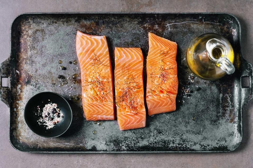 salmon filets on platter