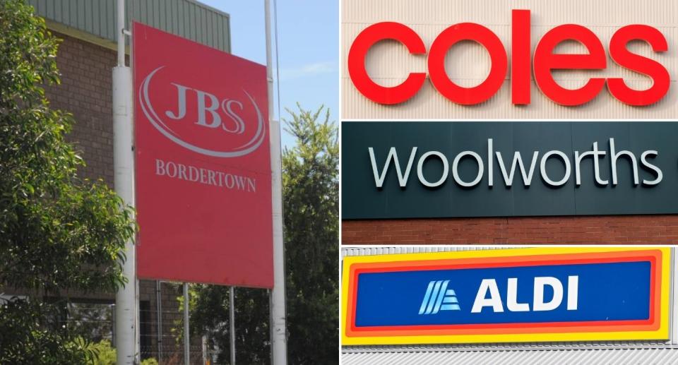 Sign for JBS, Coles, Woolworths, Aldi