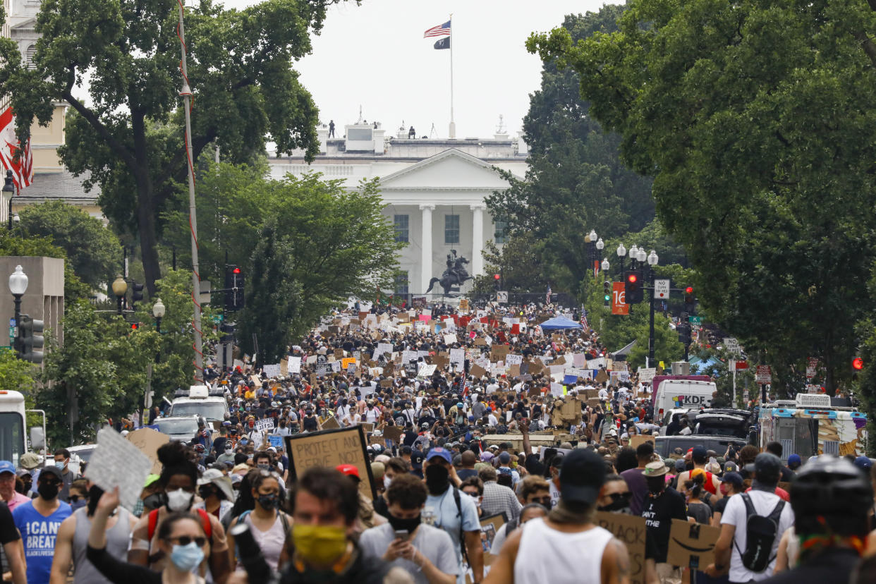 Protesters fill the avenue in front of the White House.