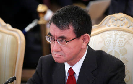 Japanese Foreign Minister Taro Kono attends a meeting with his Russian counterpart Sergei Lavrov in Moscow, Russia January 14, 2019. REUTERS/Maxim Shemetov