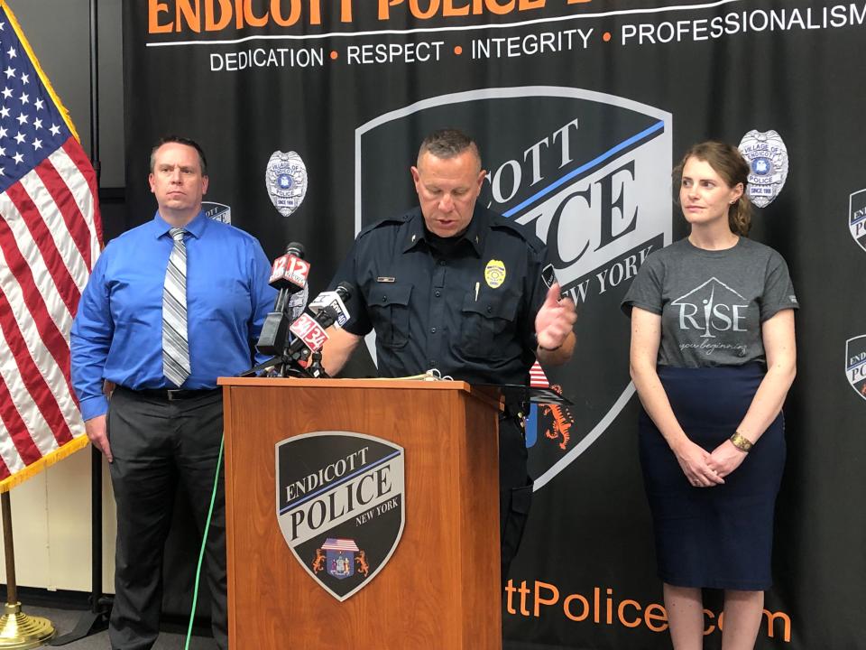 Endicott Chief of Police Patrick Garey, Johnson City Chief of Police Brent Dodge and Rise-NY executive director Nicole Barren announced the implementation of a Lethality Assessment Program in Endicott, Johnson City and Vestal inside the Endicott Police Department Tuesday, July 11, 2023.