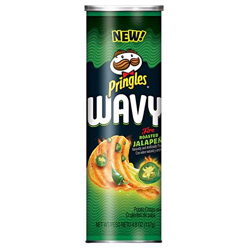 Pringles Wavy, Potato Crisps Chips, Fire Roasted Jalapeno, 4.8oz Can(Pack of 8)