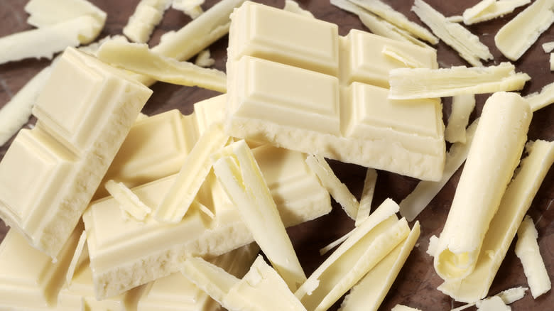 scattered white chocolate pieces