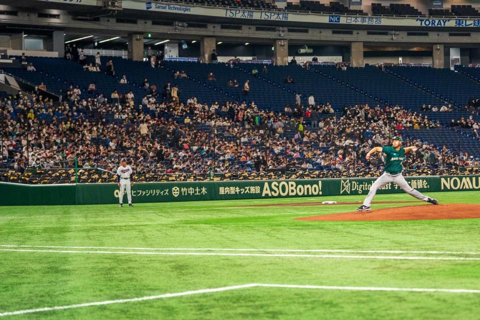 Australia right-hander Jack O'Loughlin pitches during the World Baseball Classic (WBC) Pool B round game against South Korea at the Tokyo Dome in Tokyo on Thursday, March 9, 2023.