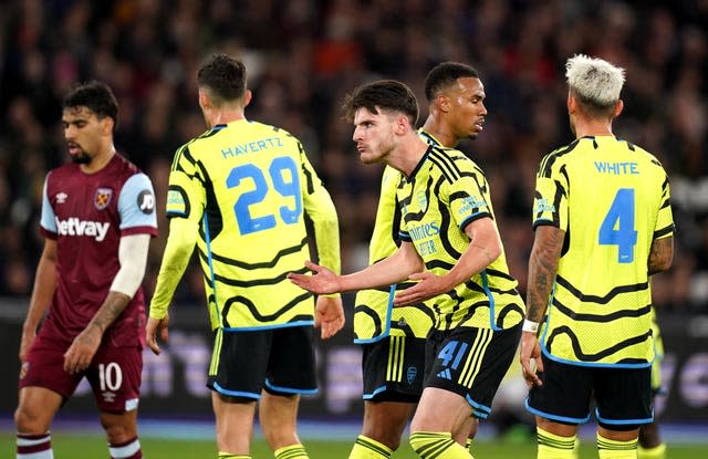 Declan Rice (centre) did not enjoy a happy return to the London Stadium