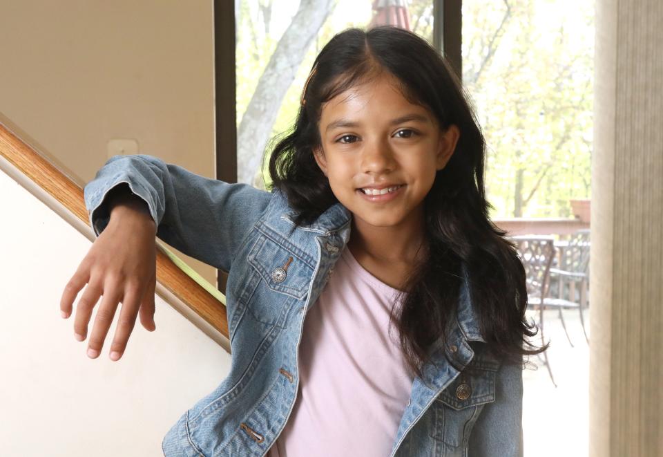 Concord Road Elementary fourth-grader Avnee Inamdar in her White Plains home April 21, 2023. She spoke in front of the Ardsley School Board to ask them to add a school holiday for Diwali.