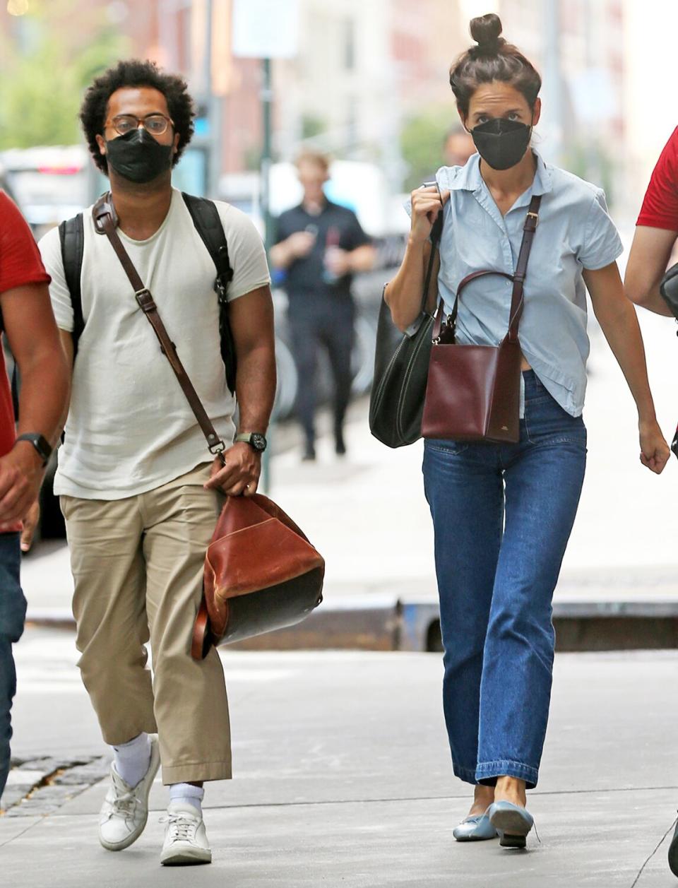 Katie Holmes and Bobby Wooten III walk home in Soho in New York City