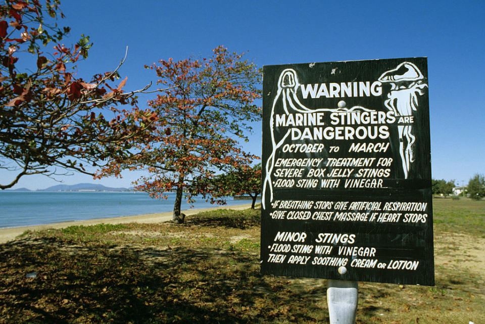 A warning sign on an Australian beach for jellyfish