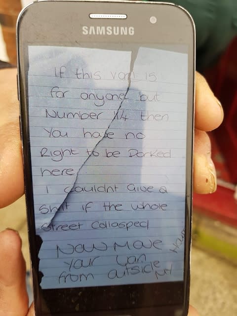 The note left on the vehicle - Credit: WMAS / SWNS.com