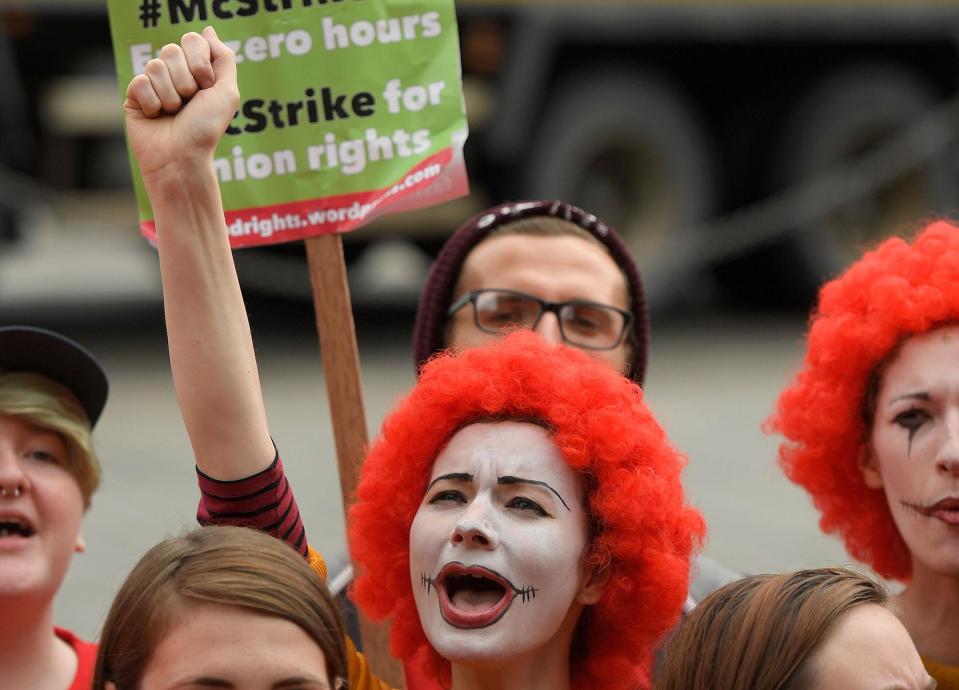 Protestors demonstrate in support of McDonald's workers striking over pay and other issues in London, September 2017: Reuters
