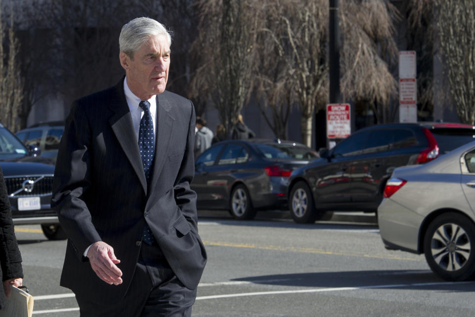 Special Counsel Robert Mueller walks to his car after attending services at St. John's Episcopal Church, across from the White House, in Washington, Sunday, March 24, 2019. Mueller closed his long and contentious Russia investigation with no new charges, ending the probe that has cast a dark shadow over Donald Trump's presidency. (AP Photo/Cliff Owen)