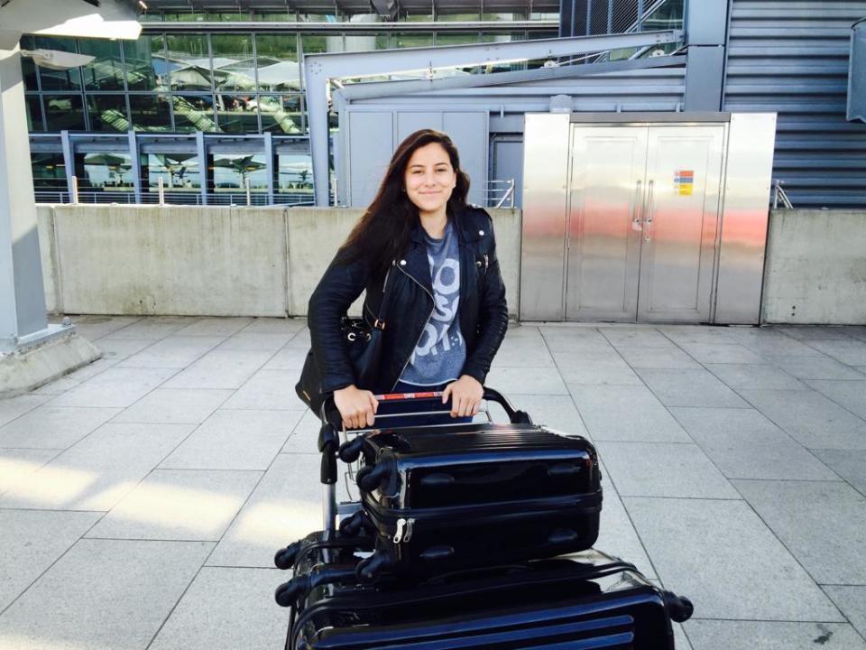 Maria Noyen, lifestyle fellow, getting dropped off at Heathrow in 2015.