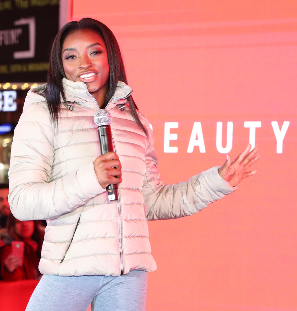 Olympic Gymnast Simone Biles Appears In Times Square For SK-II Beauty Campaign