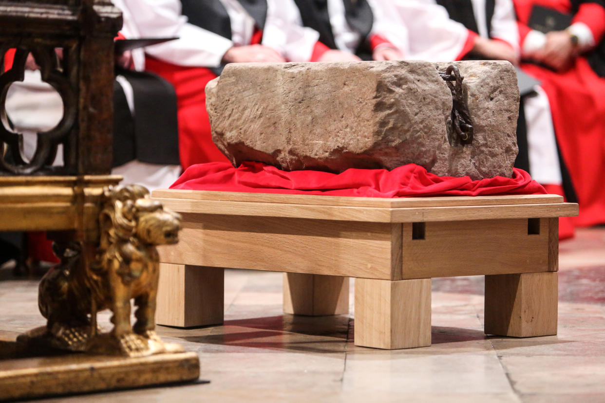 Image: 'Stone Of Destiny' Moved From Edinburgh To London Ahead Of Coronation (Susannah Ireland / Pool via Getty Images)