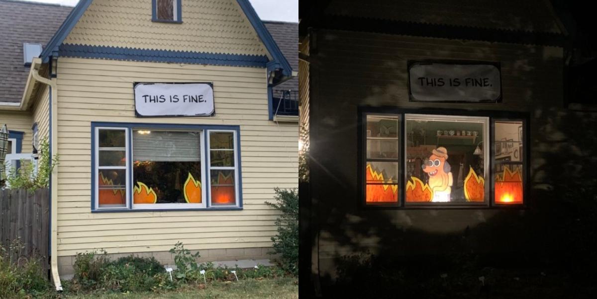 This house recreated the ‘dog sitting in the fire’ meme in real life and is the perfect Halloween decoration for 2020