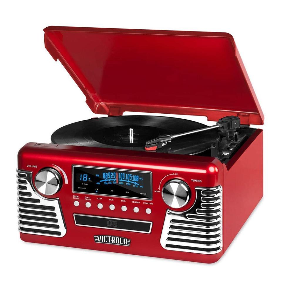 Victrola '50s Retro Bluetooth Record Player & Multimedia Center with Built-in Speakers - 3-Speed Turntable, CD Player, AM/FM Radio | Vinyl to MP3 Recording | Wireless Music Streaming | Red