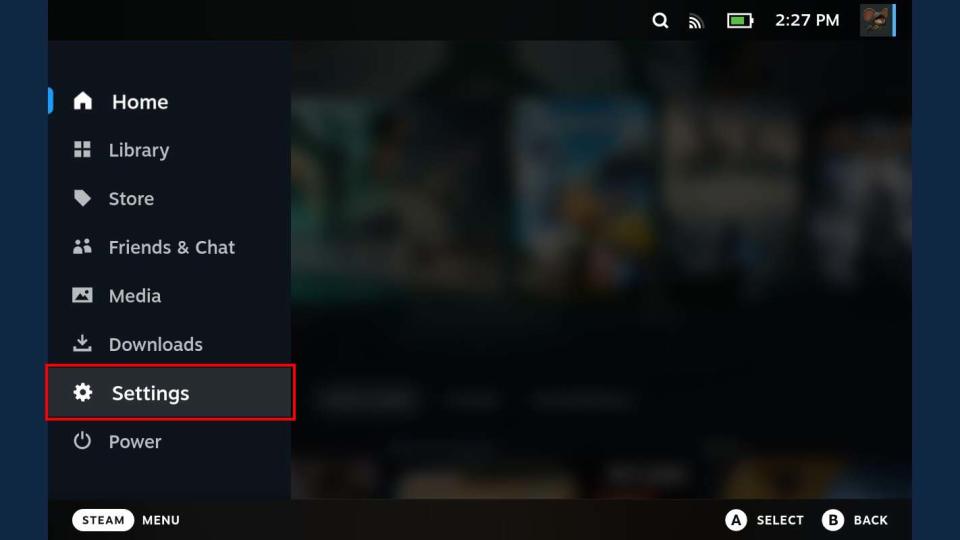 Steam Deck Settings tab.