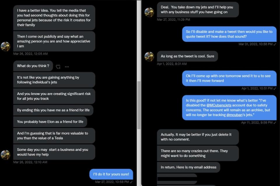 DMs between Jack Sweeney and Mark Cuban