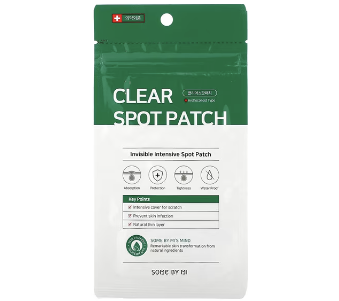 Some By Mi, Clear Spot Patch, 18 Patches in white and green packaging.