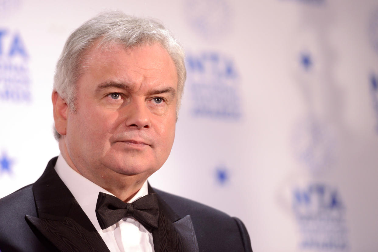 LONDON, ENGLAND - JANUARY 23:  Eamon Holmes poses in front of the winners boards at the National Television Awards 2013 at The O2 Arena on January 23, 2013 in London, England.  (Photo by Dave J Hogan/Getty Images)