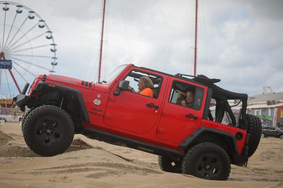 Jeeps face several obstacles on the beach course during Ocean City Jeep Week on August 23, 2019. Jeep Week runs from August 22-25, 2019.