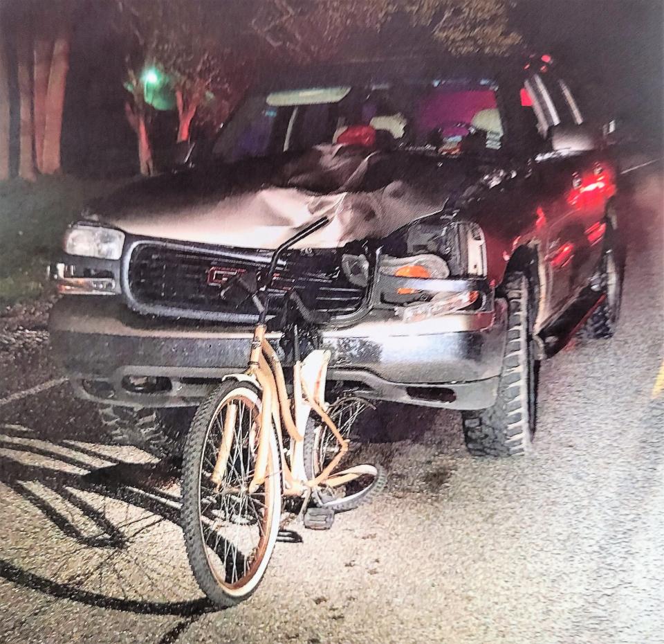 MSP investigators fitted the Hall bike into the impact point on the GMC Yukon at the scene of the fatal crash.