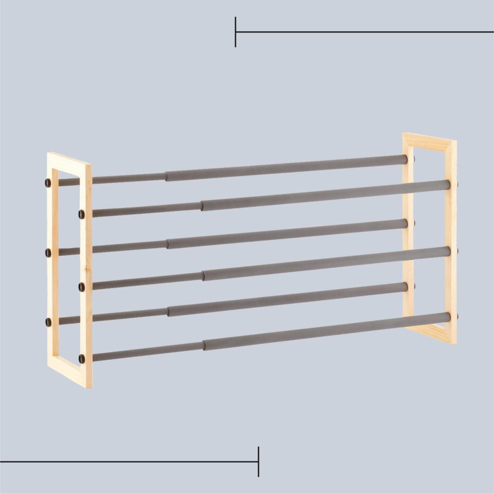 The Container Store 3-Tier Expandable Grippy Shoe Rack Natural